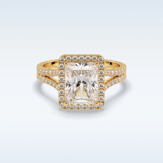 Elegant 3.05 CT Halo & Split Shank Engagement Ring Featuring Radiant Moissanite