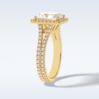 Elegant 3.05 CT Halo & Split Shank Engagement Ring Featuring Radiant Moissanite