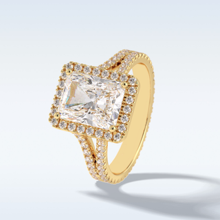 Elegant 3.05 CT Halo & Split Shank Engagement Ring Featuring Radiant Moissanite