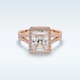 Elegant 3.05 CT Halo & Split Shank Engagement Ring Featuring Radiant Moissanite