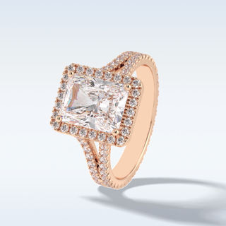 Elegant 3.05 CT Halo & Split Shank Engagement Ring Featuring Radiant Moissanite