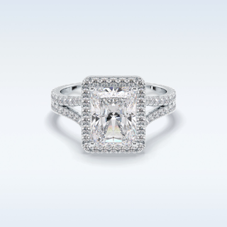 Elegant 3.05 CT Halo & Split Shank Engagement Ring Featuring Radiant Moissanite