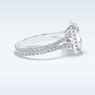 Elegant 3.05 CT Halo & Split Shank Engagement Ring Featuring Radiant Moissanite