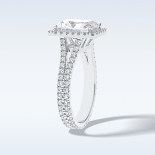 Elegant 3.05 CT Halo & Split Shank Engagement Ring Featuring Radiant Moissanite