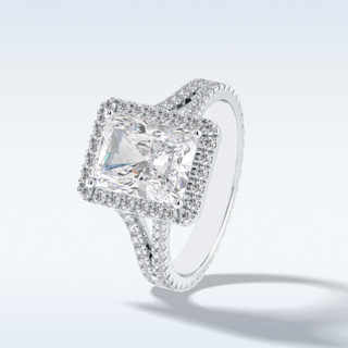 Elegant 3.05 CT Halo & Split Shank Engagement Ring Featuring Radiant Moissanite