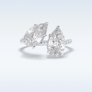Elegant 4.0 CT Two Stones & Pave Engagement Ring Featuring Pear Moissanite