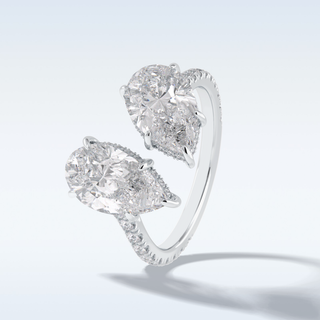 Elegant 4.0 CT Two Stones & Pave Engagement Ring Featuring Pear Moissanite