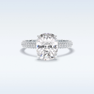 Elegant 3.99 CT Pave & Hidden Halo Engagement Ring Featuring Cushion Moissanite