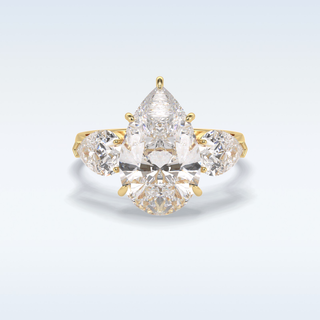 Elegant 1.29 CT Three Stone & Hidden Halo Engagement Ring Featuring Pear Moissanite