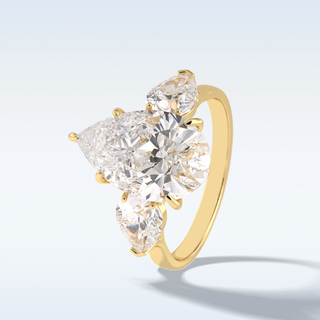 Elegant 1.29 CT Three Stone & Hidden Halo Engagement Ring Featuring Pear Moissanite