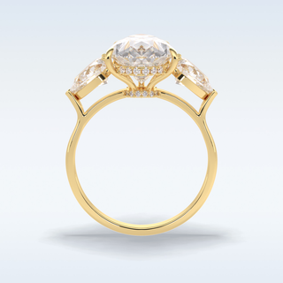 Elegant 1.29 CT Three Stone & Hidden Halo Engagement Ring Featuring Pear Moissanite