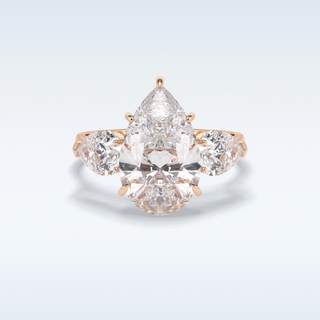Elegant 1.29 CT Three Stone & Hidden Halo Engagement Ring Featuring Pear Moissanite