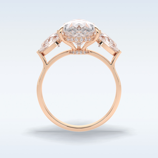 Elegant 1.29 CT Three Stone & Hidden Halo Engagement Ring Featuring Pear Moissanite