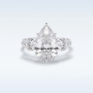 Elegant 1.29 CT Three Stone & Hidden Halo Engagement Ring Featuring Pear Moissanite
