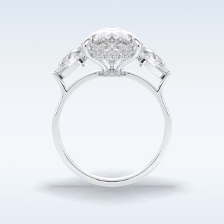 Elegant 1.29 CT Three Stone & Hidden Halo Engagement Ring Featuring Pear Moissanite
