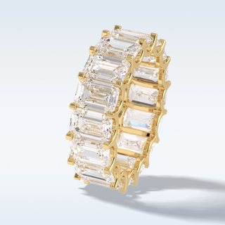 Full Eternity Wedding Band with 9.65 CT Emerald Cut Moissanite