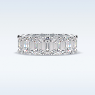 Full Eternity Wedding Band with 9.65 CT Emerald Cut Moissanite