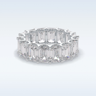 Full Eternity Wedding Band with 9.65 CT Emerald Cut Moissanite