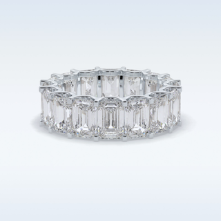 Full Eternity Wedding Band with 9.65 CT Emerald Cut Moissanite
