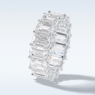 Full Eternity Wedding Band with 9.65 CT Emerald Cut Moissanite