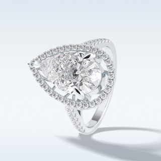 Elegant 3.0 CT Halo & Pave Engagement Ring Featuring Pear Moissanite