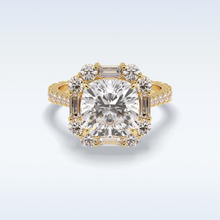 Elegant 4.02 CT Halo & Pave Engagement Ring Featuring Cushion Moissanite
