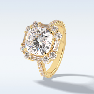 Elegant 4.02 CT Halo & Pave Engagement Ring Featuring Cushion Moissanite