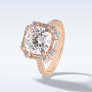 Elegant 4.02 CT Halo & Pave Engagement Ring Featuring Cushion Moissanite