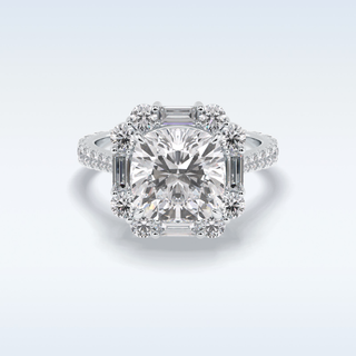 Elegant 4.02 CT Halo & Pave Engagement Ring Featuring Cushion Moissanite