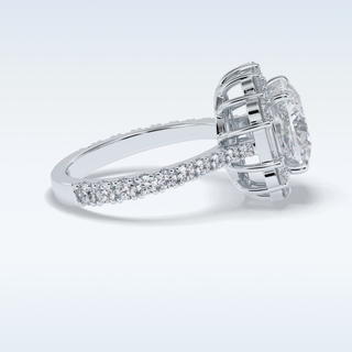 Elegant 4.02 CT Halo & Pave Engagement Ring Featuring Cushion Moissanite