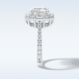Elegant 4.02 CT Halo & Pave Engagement Ring Featuring Cushion Moissanite