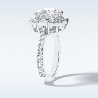 Elegant 4.02 CT Halo & Pave Engagement Ring Featuring Cushion Moissanite