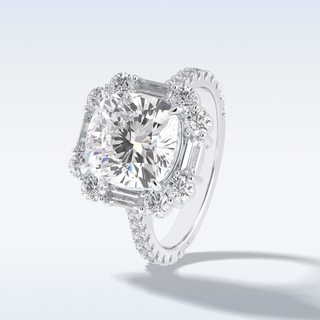 Elegant 4.02 CT Halo & Pave Engagement Ring Featuring Cushion Moissanite
