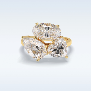 Elegant 5.98 CT Three Stone Engagement Ring Featuring Oval, Pear & Heart Moissanite 8