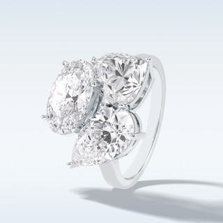Elegant 5.98 CT Three Stone Engagement Ring Featuring Oval, Pear & Heart Moissanite 6