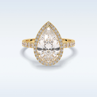 Elegant 3.07 CT Halo & Pave Engagement Ring Featuring Pear Moissanite