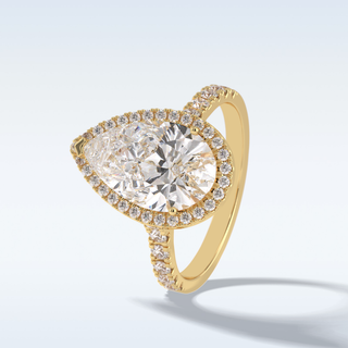 Elegant 3.07 CT Halo & Pave Engagement Ring Featuring Pear Moissanite