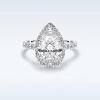 Elegant 3.07 CT Halo & Pave Engagement Ring Featuring Pear Moissanite
