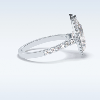 Elegant 3.07 CT Halo & Pave Engagement Ring Featuring Pear Moissanite