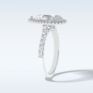 Elegant 3.07 CT Halo & Pave Engagement Ring Featuring Pear Moissanite