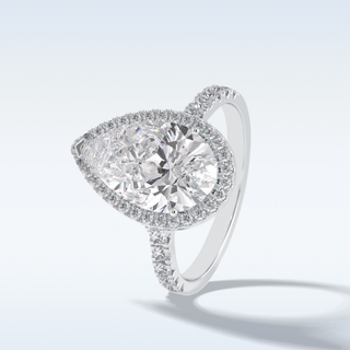 Elegant 3.07 CT Halo & Pave Engagement Ring Featuring Pear Moissanite