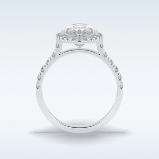 Elegant 3.07 CT Halo & Pave Engagement Ring Featuring Pear Moissanite