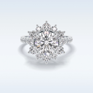 Elegant 2.5 CT Halo & Pave Engagement Ring Featuring Round Moissanite