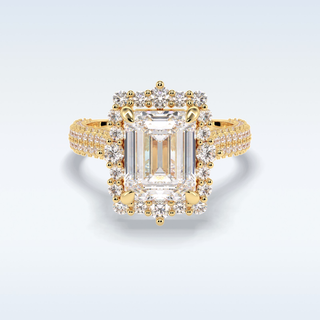 Elegant 3.0 CT Halo & Pave Engagement Ring Featuring Emerald Moissanite