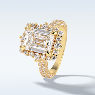 Elegant 3.0 CT Halo & Pave Engagement Ring Featuring Emerald Moissanite
