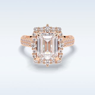 Elegant 3.0 CT Halo & Pave Engagement Ring Featuring Emerald Moissanite