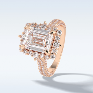 Elegant 3.0 CT Halo & Pave Engagement Ring Featuring Emerald Moissanite