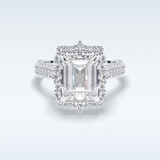 Elegant 3.0 CT Halo & Pave Engagement Ring Featuring Emerald Moissanite