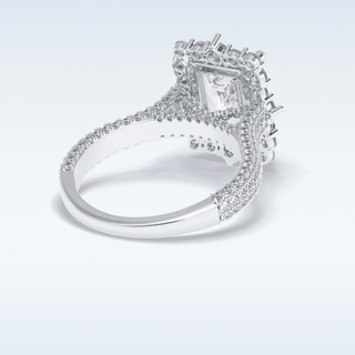 Elegant 3.0 CT Halo & Pave Engagement Ring Featuring Emerald Moissanite