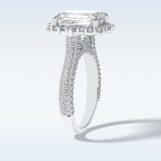 Elegant 3.0 CT Halo & Pave Engagement Ring Featuring Emerald Moissanite